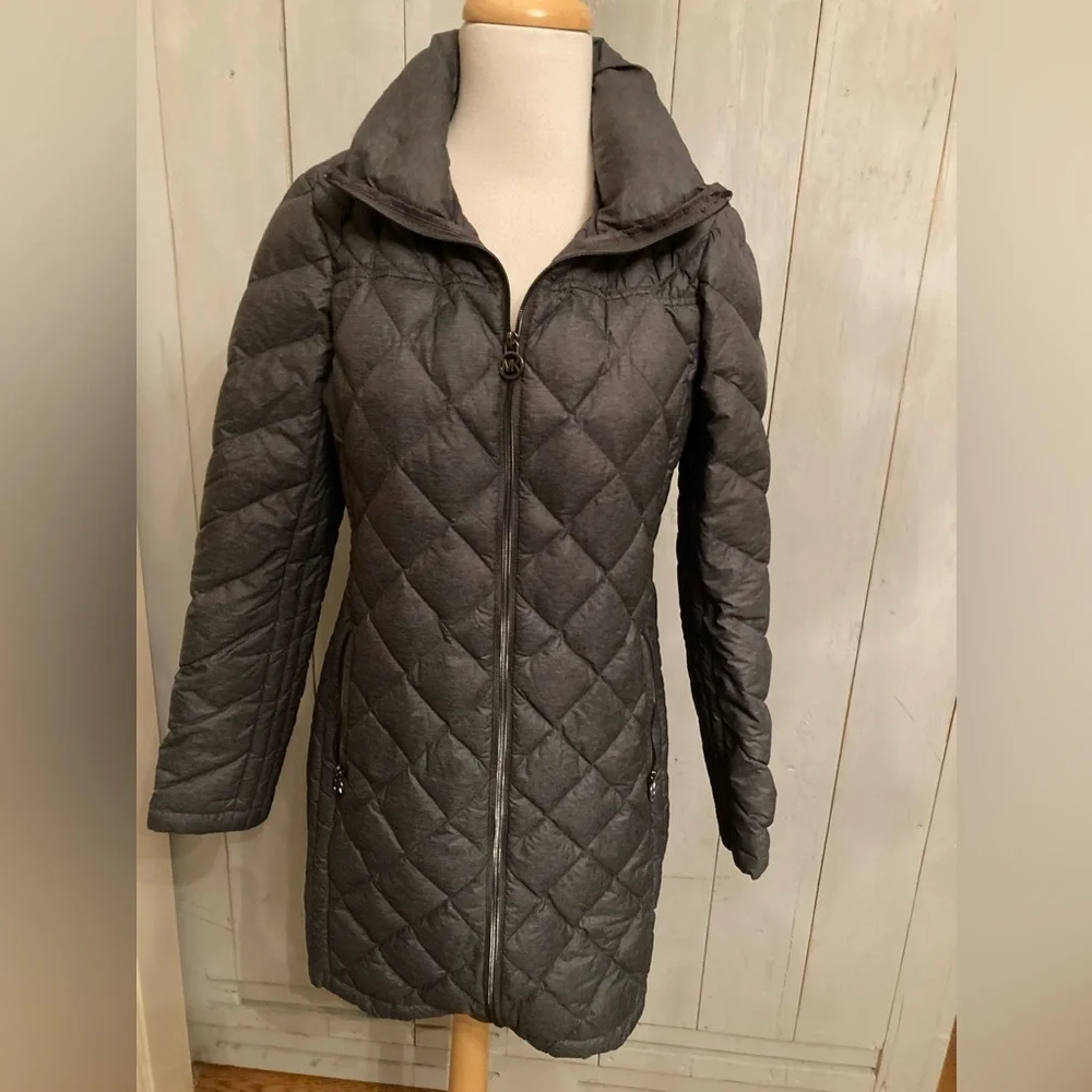Michael‎ Kors Lightweight Diamond Quilted Down Full Puffer Jacket Coat S Grey